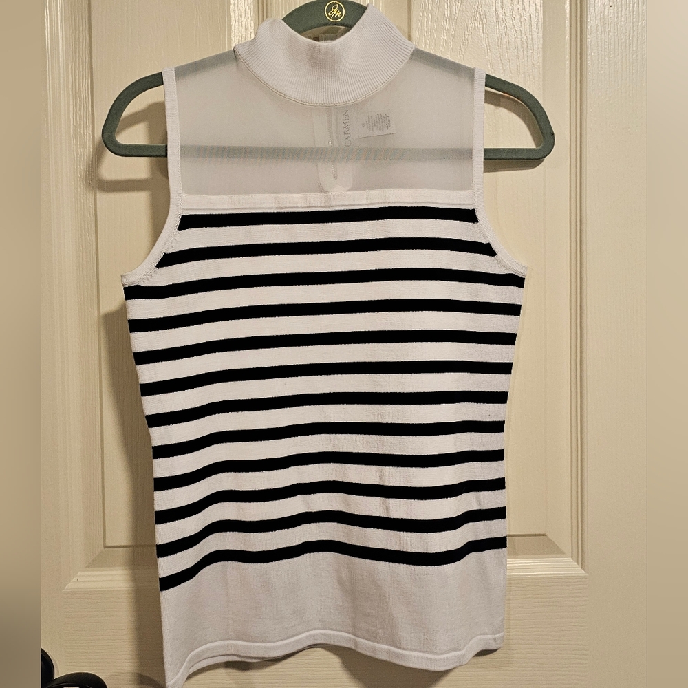 Carmen Marc Valvo Black and White Striped Blouse